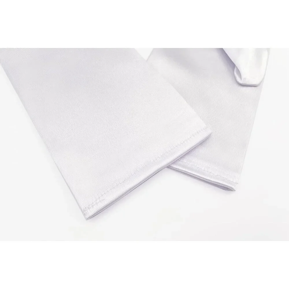 Women's White Short Satin Gloves Stretchy Fabric Formal Wedding Party Tea Prom